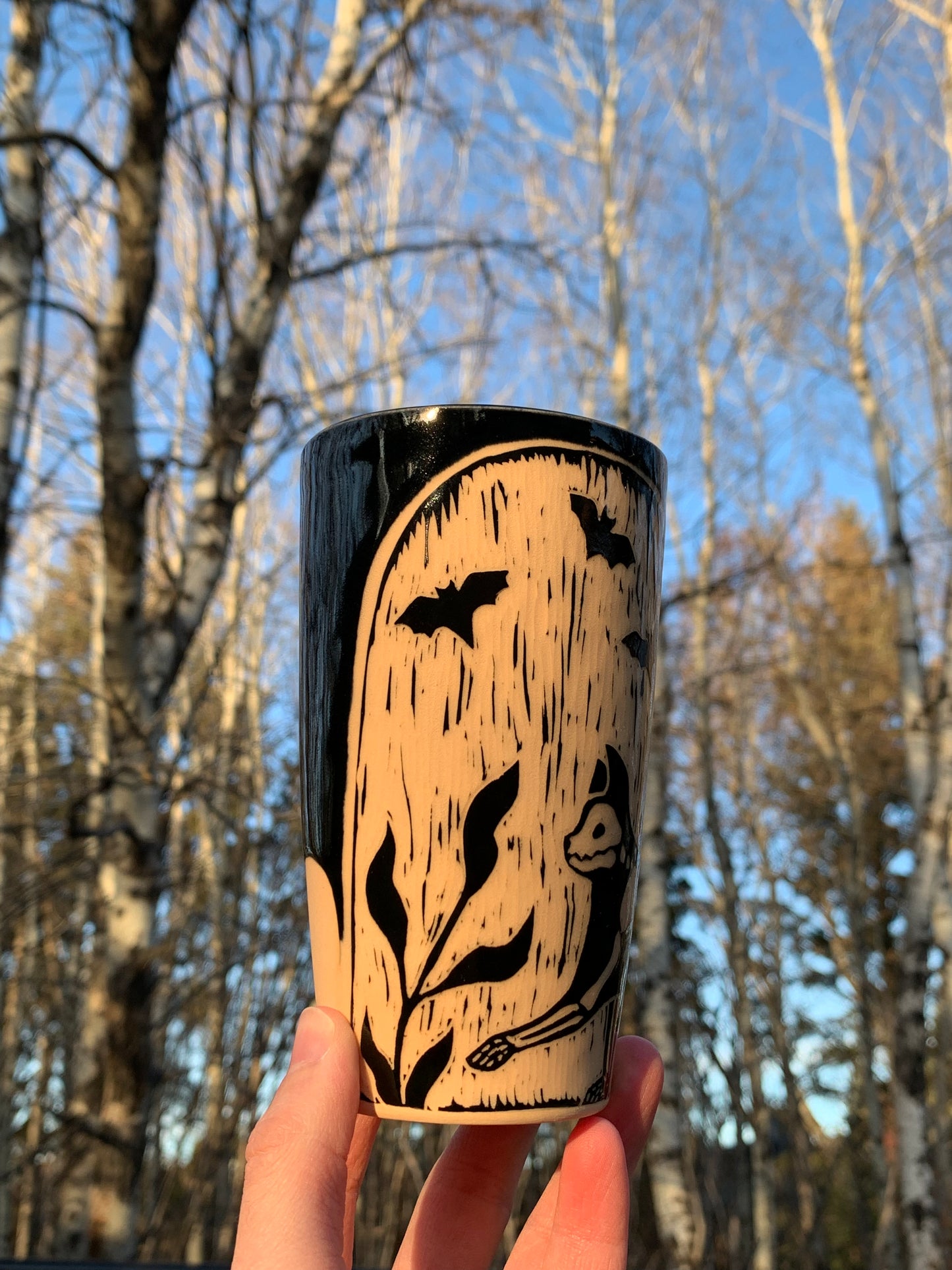 006 Orange Skeletal Kitty Tumbler