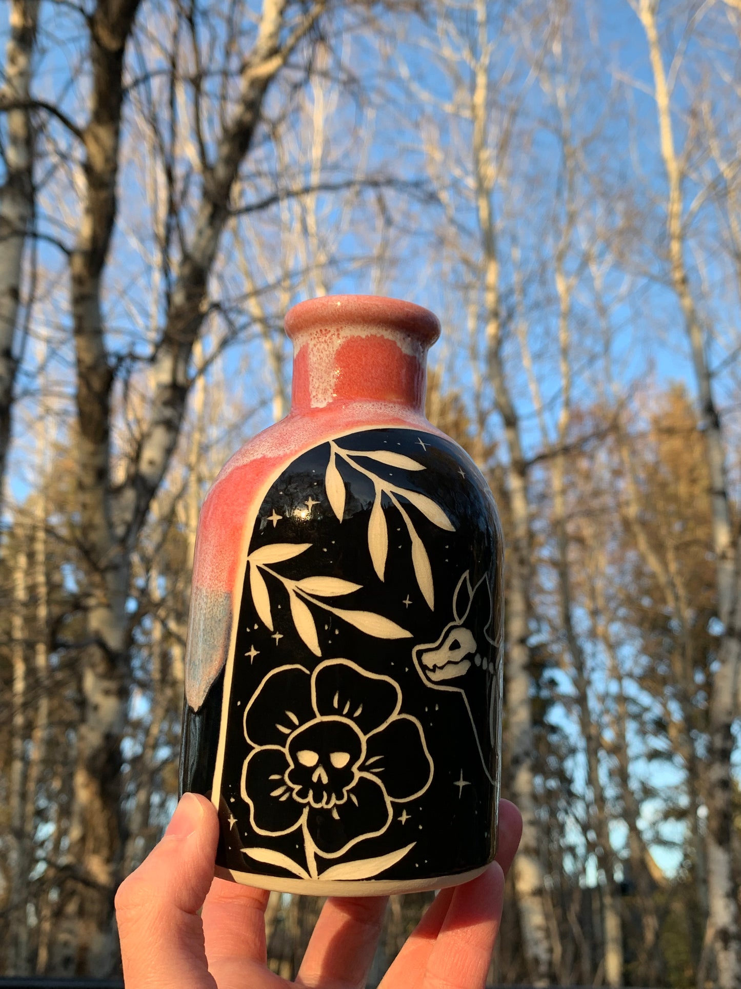 008 Skeletal Bat Bottle Vase