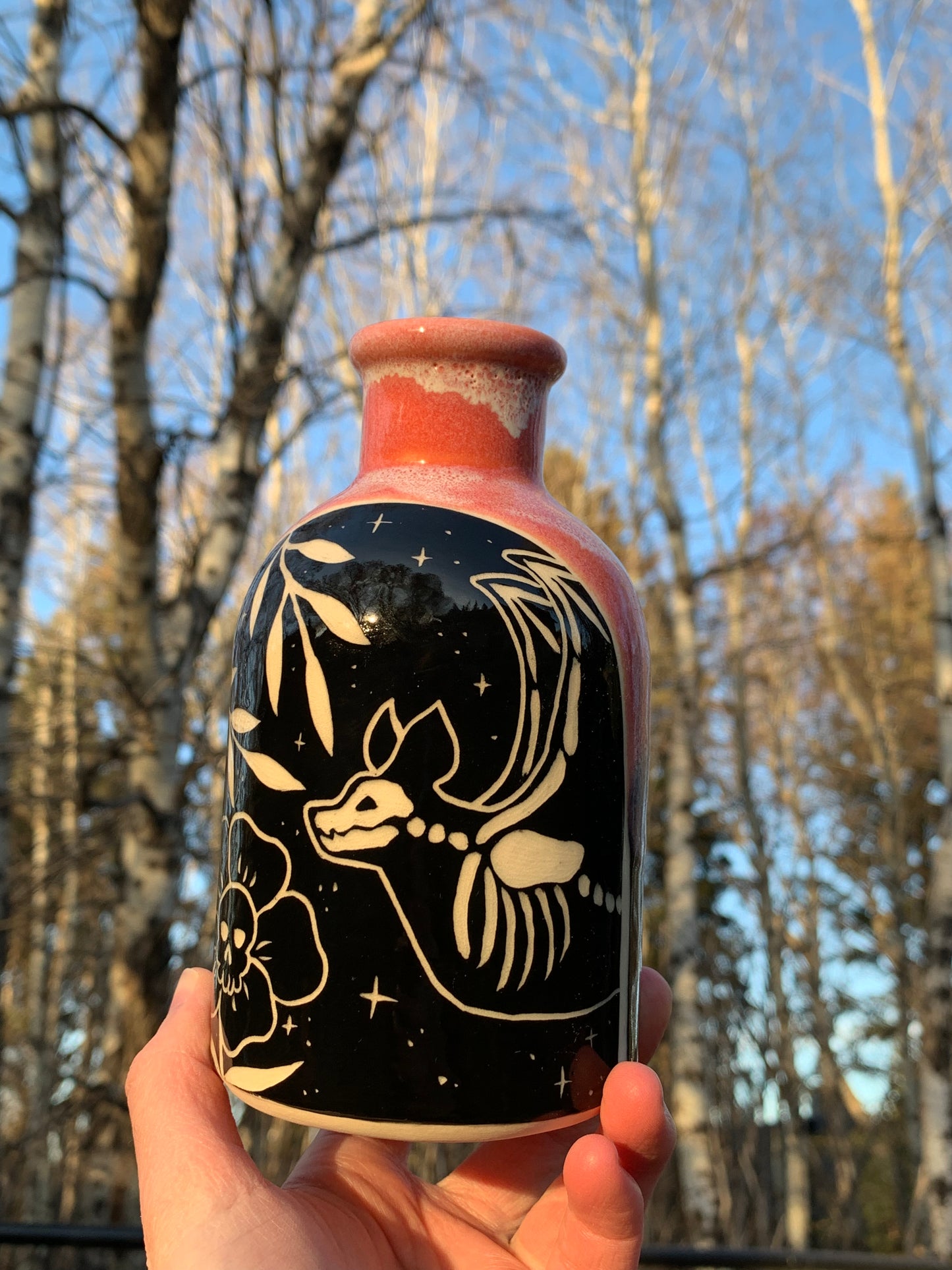 008 Skeletal Bat Bottle Vase