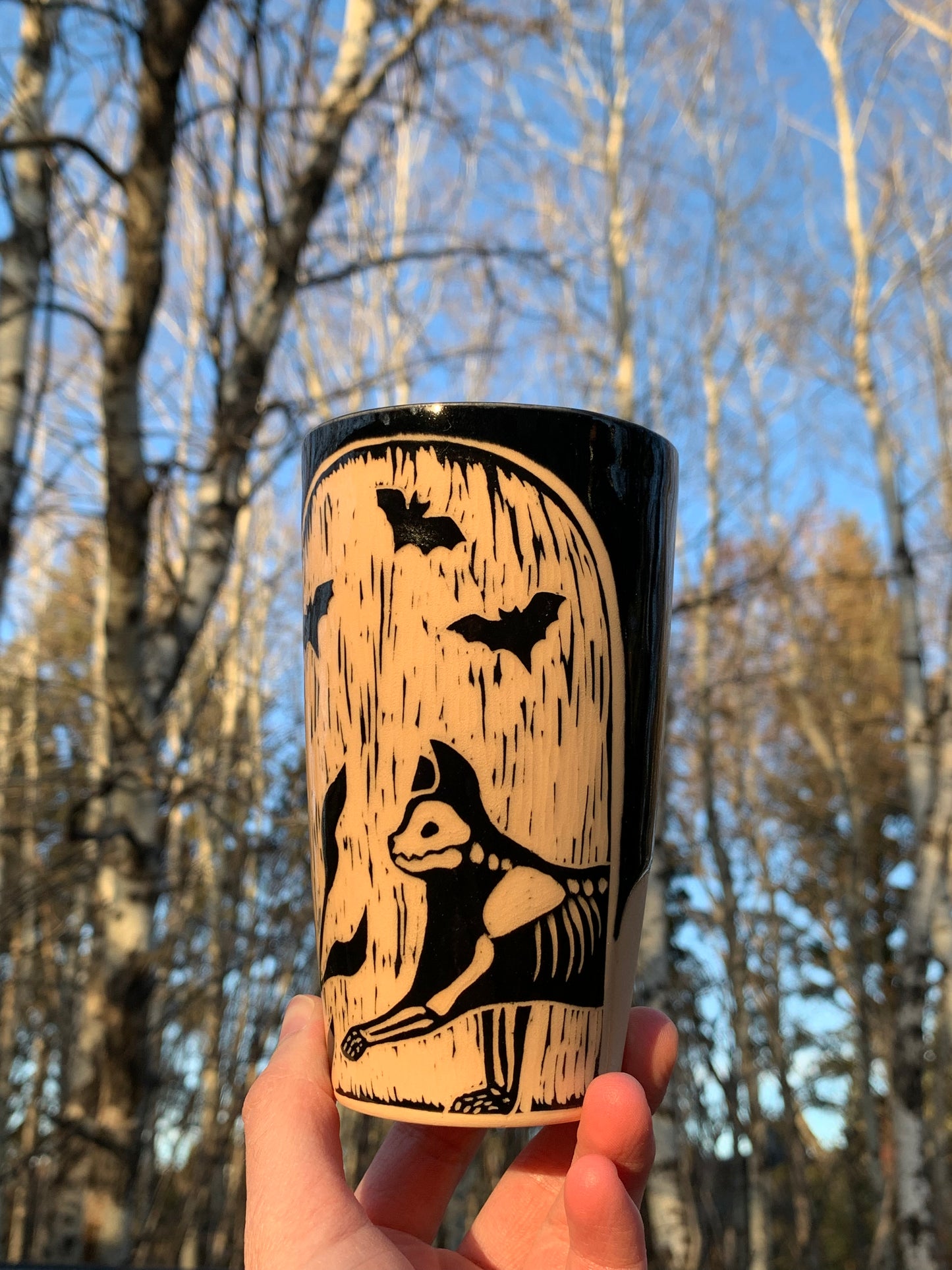 006 Orange Skeletal Kitty Tumbler