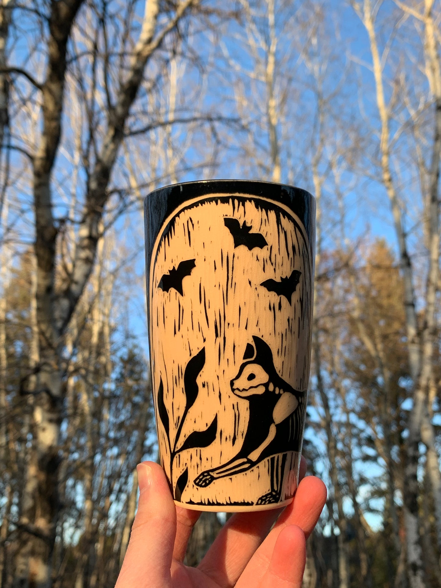 006 Orange Skeletal Kitty Tumbler