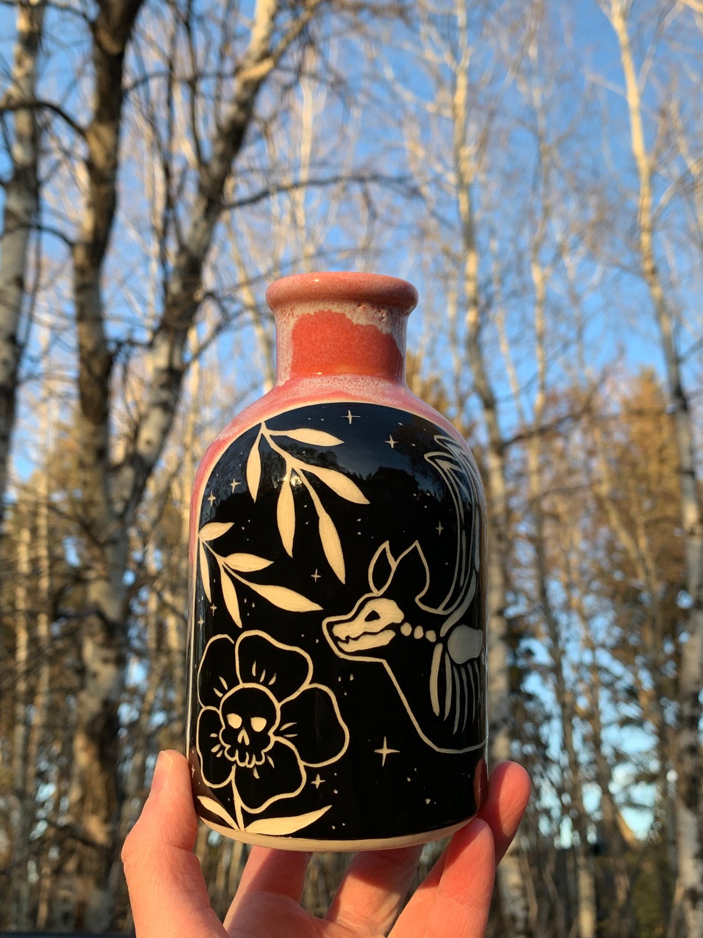 008 Skeletal Bat Bottle Vase