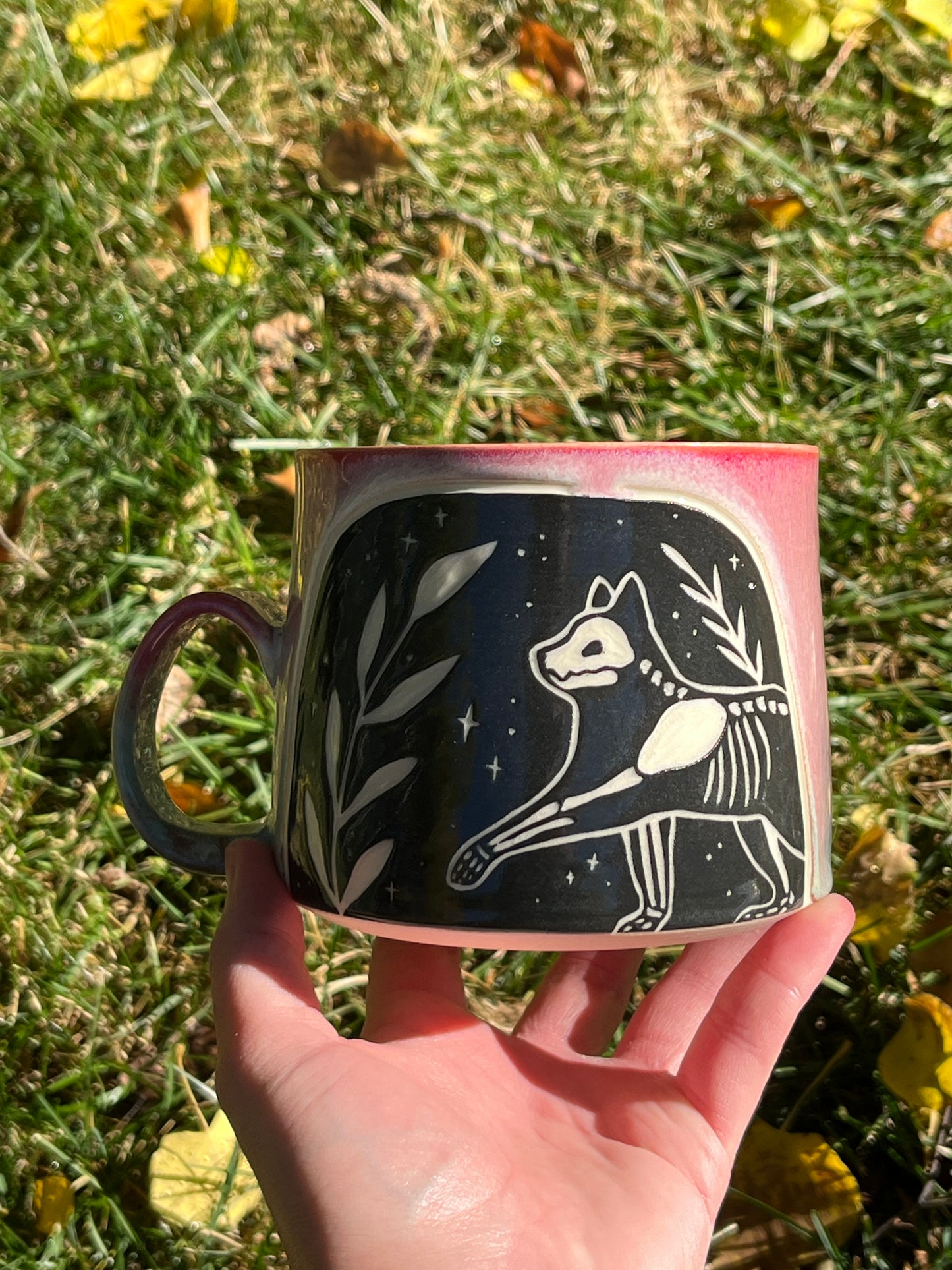 012 *SECONDS* Skeletal Cat Mug